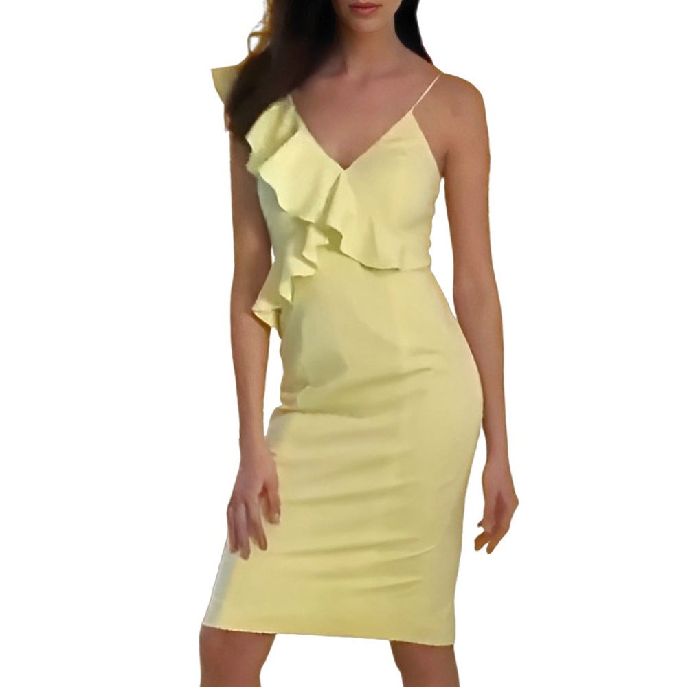 JAY GODFREY pastel yellow midi ruffle dress